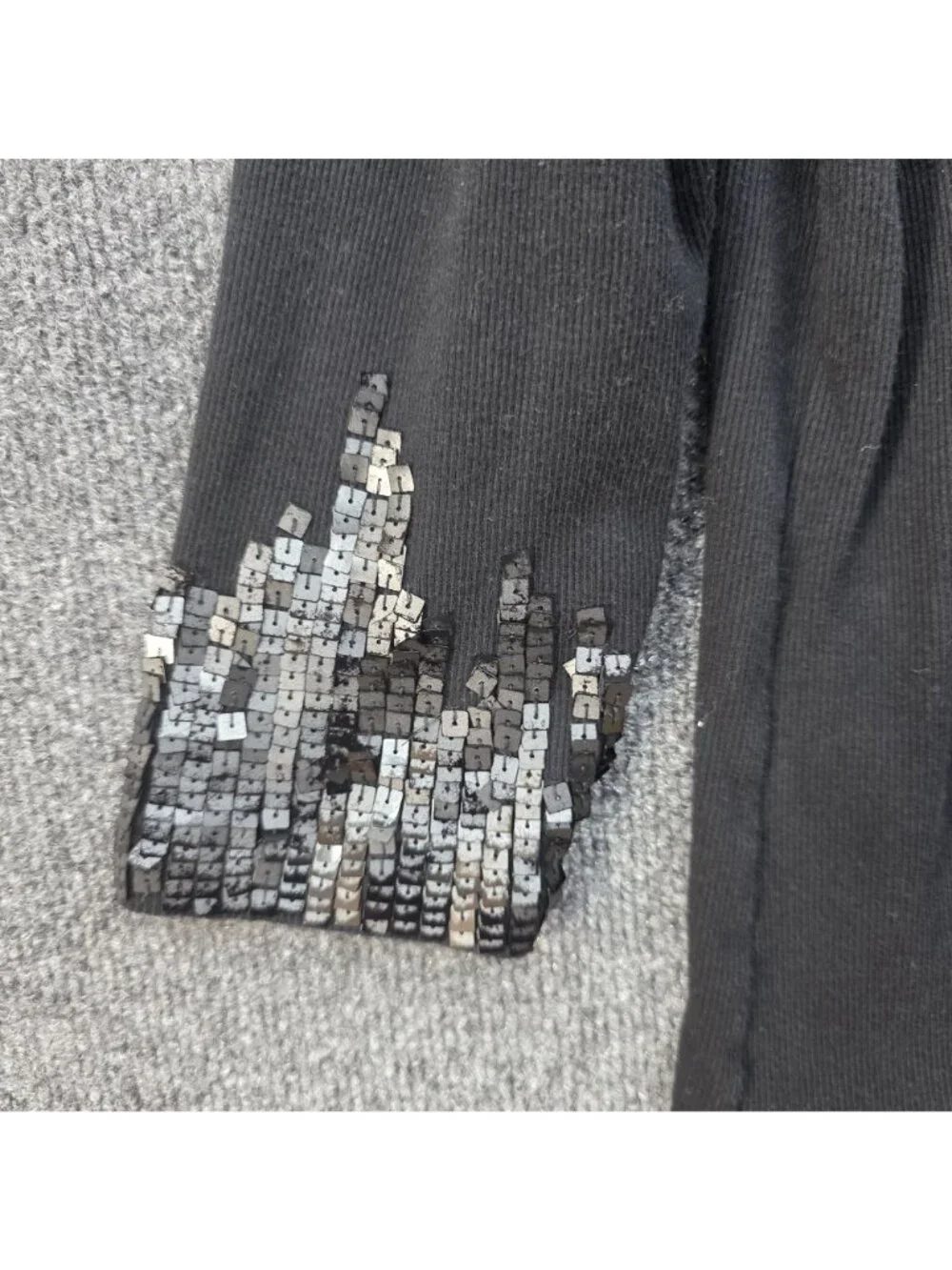 Coldwater Creek Ribbed Cotton Top L Black Sequin Sparkle Glam Whimsygoth Y2K